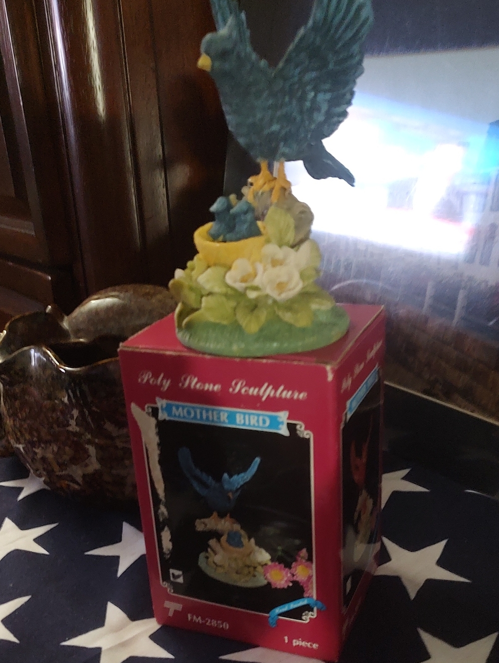 Blue Mother Bird Resin Sculpture - Home Accent